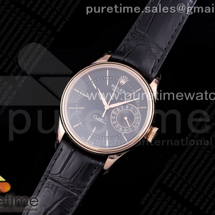 GM공장 롤렉스 셀리니 50519 리얼데이트 로골 블랙다이얼 가죽스트랩 Cellini 50515 RG Black Dial on Black Leather Strap SA3165