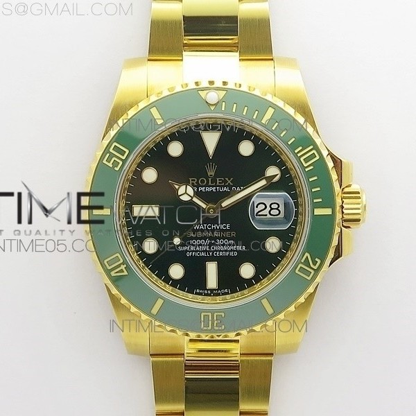 VR공장 롤렉스 서브마리너 40 옐로우골드금통 녹금통 커스텀 A2836무브먼트 Submariner 116618 LV VRF Best Edition YG Wrapped Green Dial on YG Wrapped Bracelet A2836 MAX Version