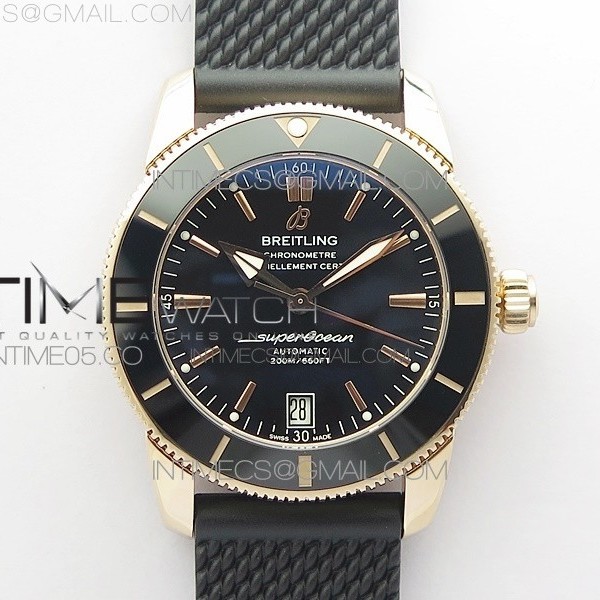 B50공장 브라이틀링 슈퍼오션 42 로즈골드 금통 블랙다이얼 러버스트랩 SuperOcean 42mm AB2010 RG B50 1:1 Best Edition Black Dial Black Ceramic Bezel on Black Rubber strap A2824