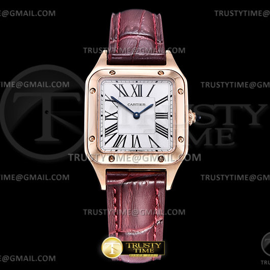 OK공장 까르띠에 산토스 뒤몽 33 로즈골드금통 화이트다이얼 레드가죽스트랩 Santos De Cartier 2018 Ladies Brn RG/LE Wht OKF Sw Qtz