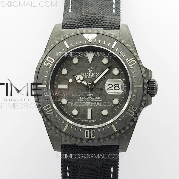 DIW공장 롤렉스 씨드웰러 카본다이얼 블랙나일론스트랩 Sea Dweller 43mm Carbon 'IRBIS' DIWF Best Edition Carbon Dial on Black Nylon Strap A2824