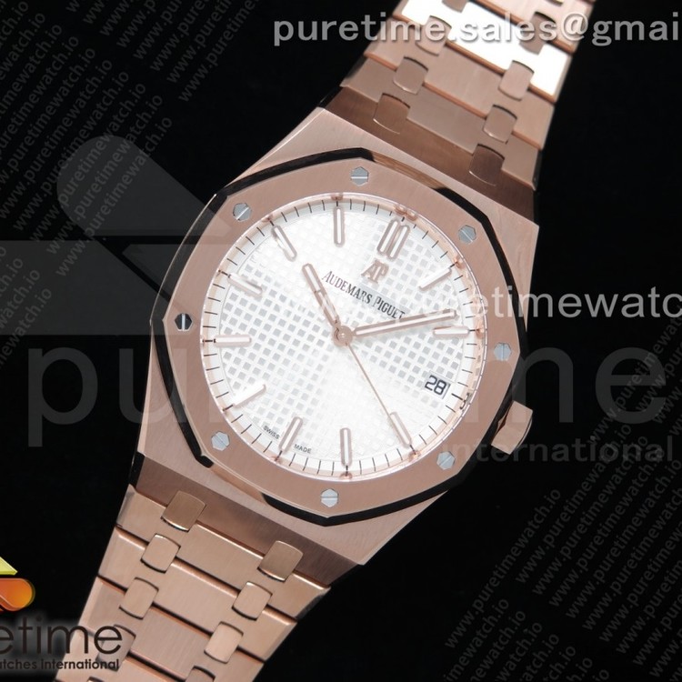 OM공장 오데마피게 로얄오크 15500 로즈골드 금통 화이트다이얼 브레이슬릿 Royal Oak 41mm 15500 RG White Textured Dial on RG Bracelet A3120