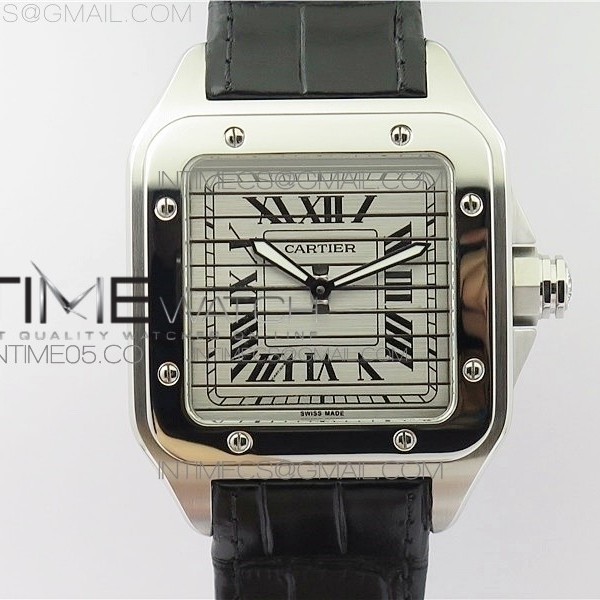WW공장 까르띠에 산토스 45MM 3다이얼 가죽스트랩 Santos WM505914 45mm SS WWF Maker 3 Dial with Closed Caseback On Black Leather Strap A2824