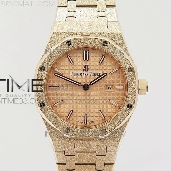 OM공장 오데마피게 로얄오크 레이디 15000 프로스티드로즈골드 오렌지다이얼 브레이슬릿 ROYAL OAK 33MM 15000 SATIN-POLISHED RG GOLD DIAL ON SS BRACELET QUARTZ