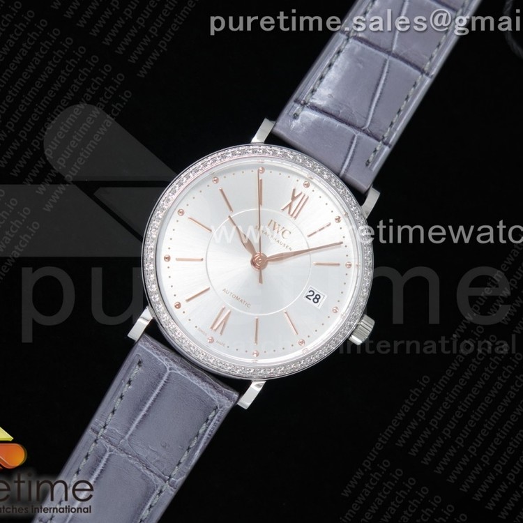 MF공장 포르토피노 37MM 실버다이얼 악어스트랩 Portofino Automatic 37 SS Silver Dial RG Markers on Gray Crocodile Strap A35111