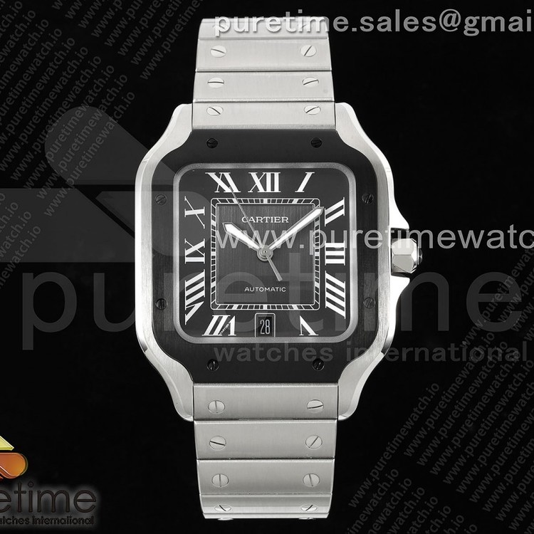 3K공장 까르띠에 산토스 드 까르띠에 40 스틸 블랙베젤 블랙다이얼 브레이슬릿 Santos de Cartier 40mm SS 3KF 1:1 Best Edition White Dial Black Bezel on SS Bracelet MIYOTA 9015