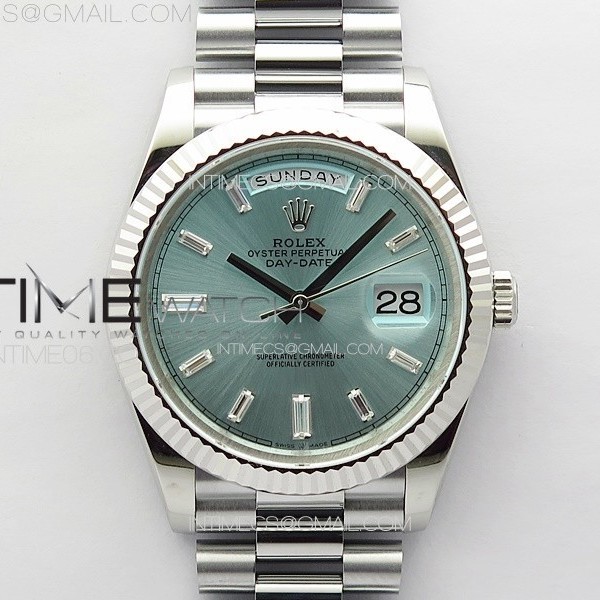 GM공장 롤렉스 데이데이트 40 바게트인덱스 아이스블루다이얼 프레지던트브레이슬릿 DayDate 40mm 228239 GMF 1:1 Best SS Ice Blue Dial T Diamonds Markers on President Bracelet A3255
