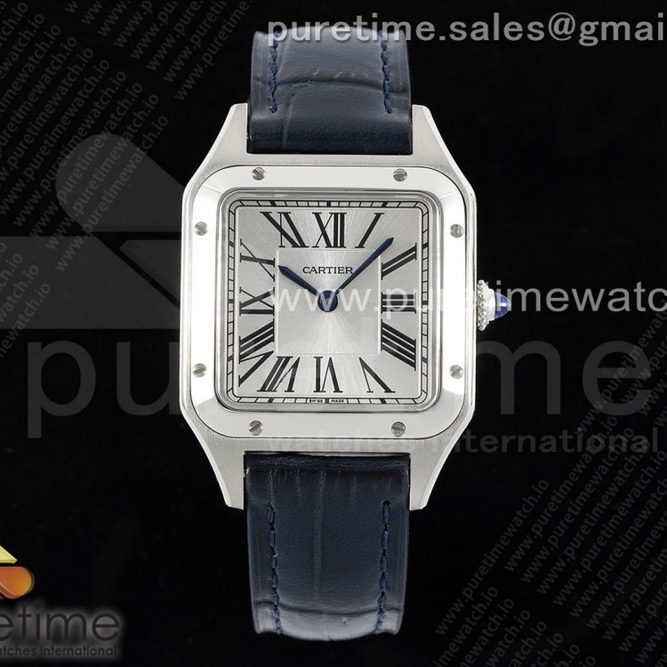 IWS공장 까르띠에 산토스 뒤몽 27.5 스틸 실버다이얼 네이비가죽스트랩 Santos Dumont 27.5mm IWSF Best Edition Silver Dial on Blue Leather Strap Quartz