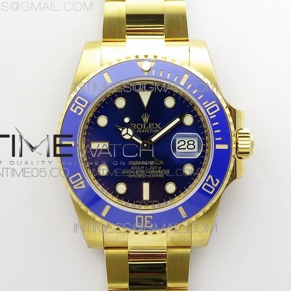 D1공장 롤렉스 서브마리너 옐로우골드 포금 블루다이얼 2836 Submariner 116618 LB D1F Best Edition YG Wrapped Blue Dial on YG Wrapped Bracelet A2836