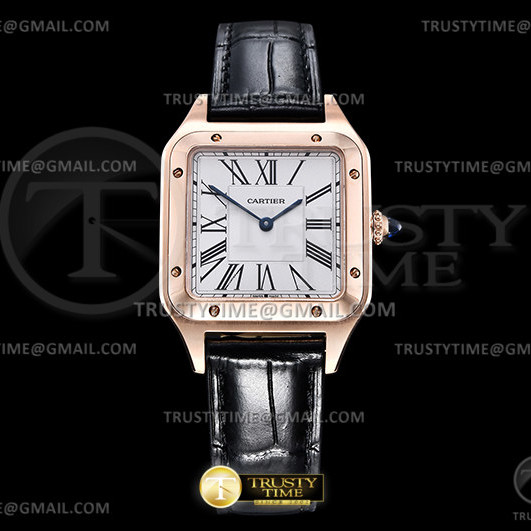 OK공장 까르띠에 산토스 뒤몽 35 로즈골드금통 화이트다이얼 블랙가죽스트랩 Santos De Cartier 35mm Mens Blk RG/LE Wht OKF Sw Qtz