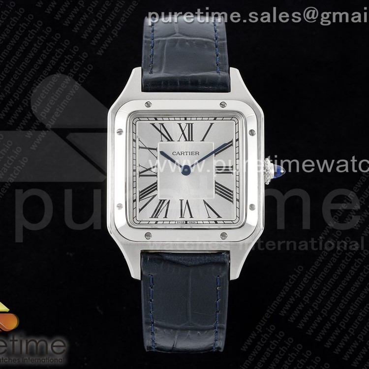 IWS공장 까르띠에 산토스 뒤몽 31.4 스틸 실버다이얼 네이비가죽스트랩 Santos Dumont 31.4mm IWSF Best Edition Silver Dial on Blue Leather Strap Quartz