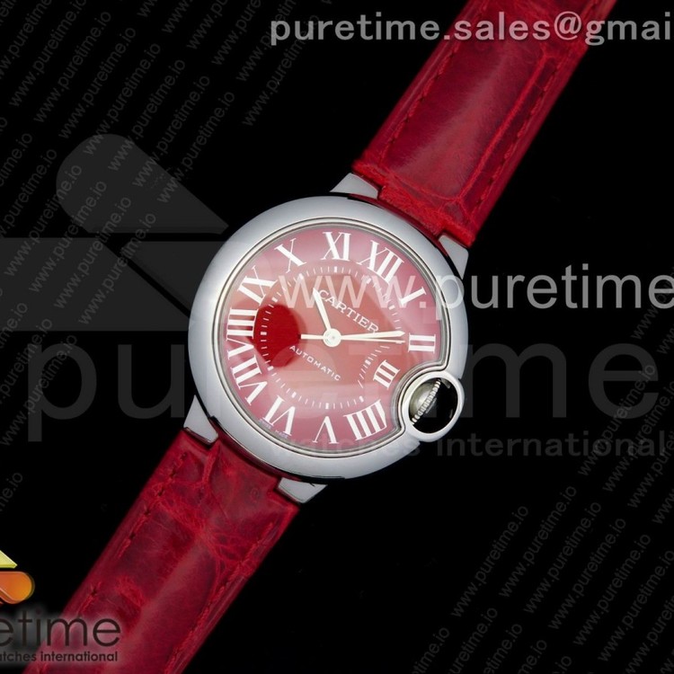 AF공장 까르띠에 발롱블루 33MM 스틸 레드다이얼 레드악어가죽스트랩 Ballon Bleu 33mm SS Red Dial on Red Leather Strap Cal.076