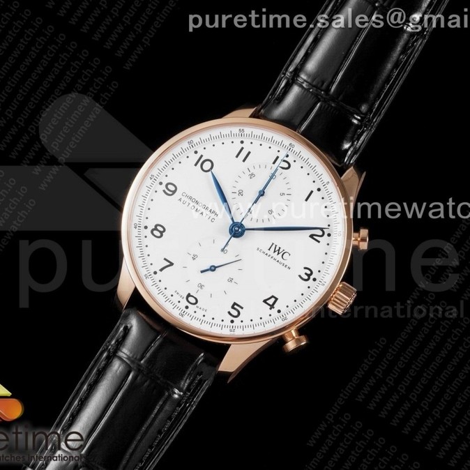 AZ공장 포르투기저 150주년 로골 화이트다이얼 가죽스트랩 Portuguese Chrono IW3716 RG AZF 1:1 Best Edition White Dial Blue Markers on Black Leather Strap A69355