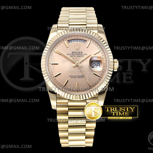 GM공장 롤렉스 데이데이트 36 옐로우골드 금통 샴페인다이얼 2836 DayDate 36mm Flt Pres 904L YG/YG Gold/Stk GMF A2836