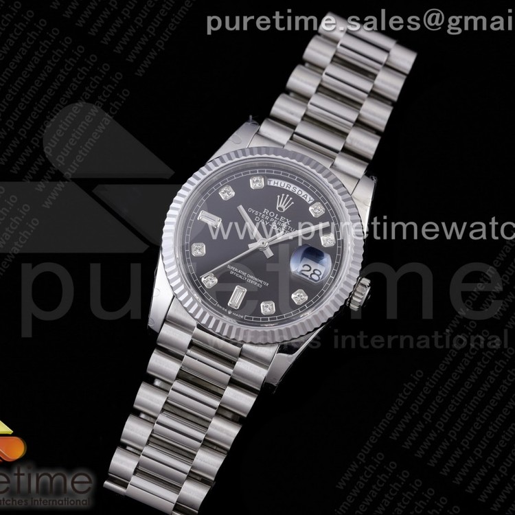 GM공장 데이데이트 36 블랙다이얼 2836 Day Date 36 128239 GMF 1:1 Best Edition 904L Steel Black Dial Diamonds Markers on Bracelet A2836
