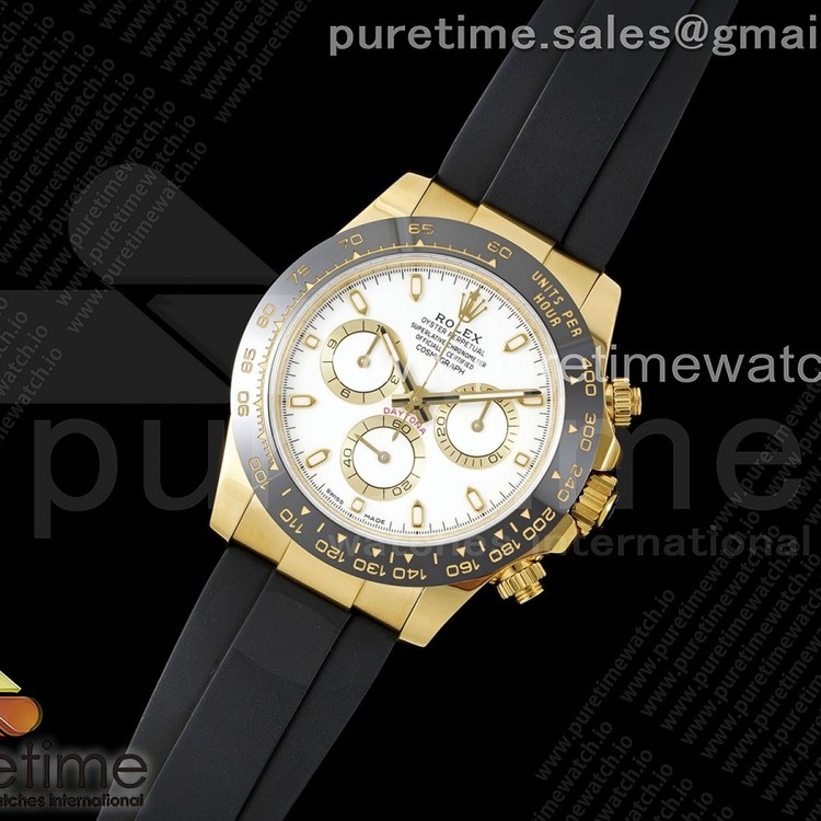 WF공장 롤렉스 세라믹 데이토나 옐로우골드금통 화이트다이얼 러버스트랩 Daytona 116518 WF Best Edition White Dial on Black Rubber Strap A7750