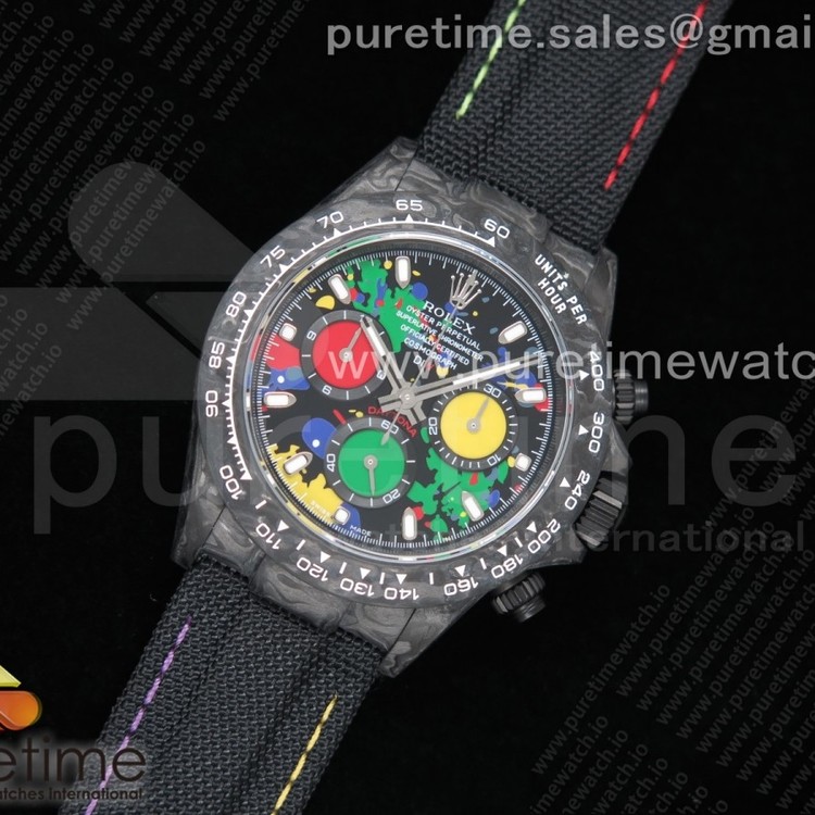 TW공장 롤렉스 데이토나 카본 컬러풀다이얼 나일론 스트랩 Daytona DIW Carbon Case and Bezel Colorful Dial on Black Nylon Strap A7750