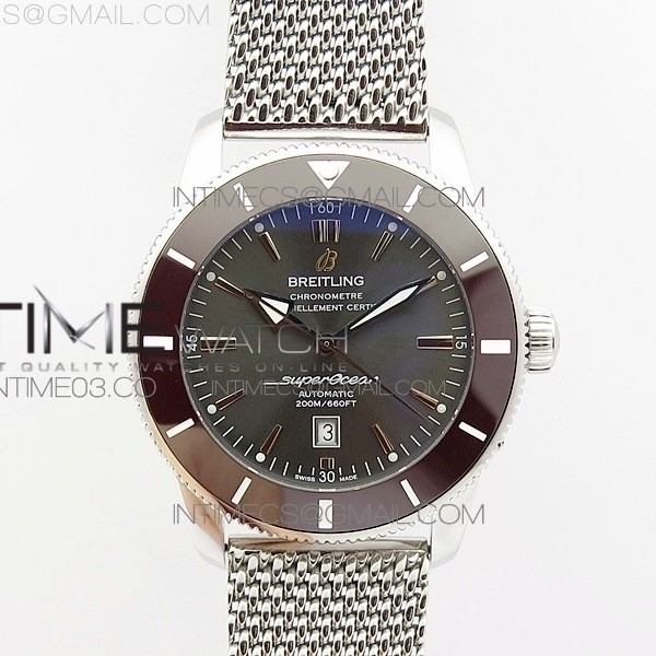 브라이틀링 슈퍼오션 헤리티지 스틸 그레이다이얼 세라믹베젤 매쉬밴드 SUPER OCEAN HERITAGE GRAY CERAMIC BEZEL SS GRAY DIAL ON SS BRACELET A2824