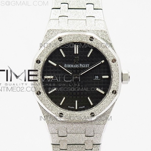 OM공장 오데마피게 로얄오크 15000 프로스티드골드 블랙다이얼 ROYAL OAK 33MM 15000 SATIN-POLISHED SS BLACK DIAL ON SS BRACELET QUARTZ