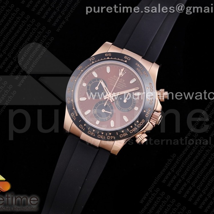 TW공장 세라토나 로골 브라운다이얼 러버 4130 Daytona RG TWF Black Ceramic Bezle Brown Dial Lume Markers on Black Rubber Strap A4130