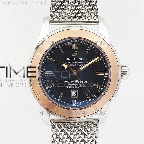 브라이틀링 슈퍼오션 헤리티지 46MM 스틸 로즈골드베젤 블랙다이얼 매쉬밴드 SUPER OCEAN HERITAGE 46MM SS RG BEZEL BLACK DIAL ON SS MESH BRACELET A2824