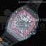 KV공장 리차드밀 RM011 NTPT 카본크로노 스켈레톤 레드이너베젤 블랙러버스트랩 RM011 NTPT Carbon Chrono Crystal Skeleton Dial Red Inner Bezel on Black Rubber Strap A7750