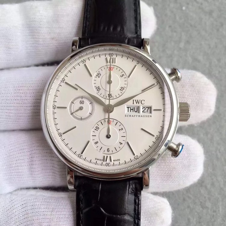 3A공장 IWC 포르토피노 크로노그래프 스틸 화이트다이얼 엘리스트랩
