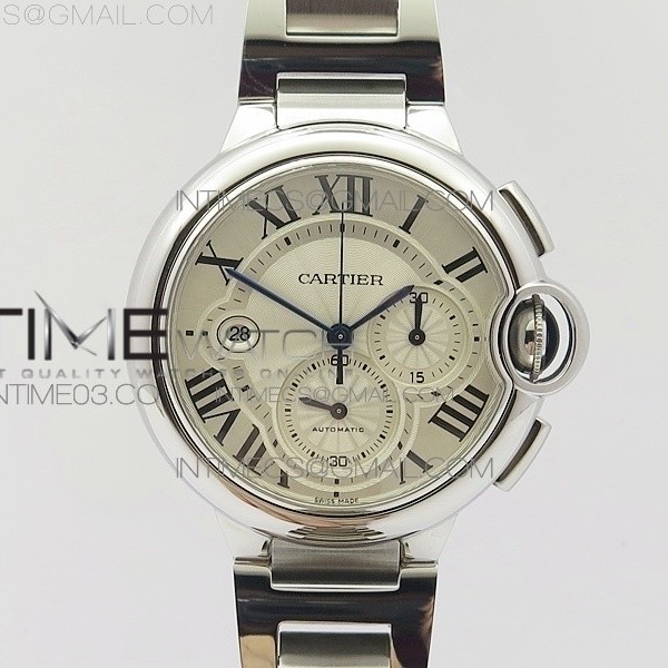 ZF공장 발롱블루 드 까르띠에 크로노47mm 스틸 화이트다이얼 브레이슬릿 BALLON BLEU DE CARTIER CHRONO 47MM SS CREAM WHITE TEXTURED DIAL ON SS BRACELET A8101