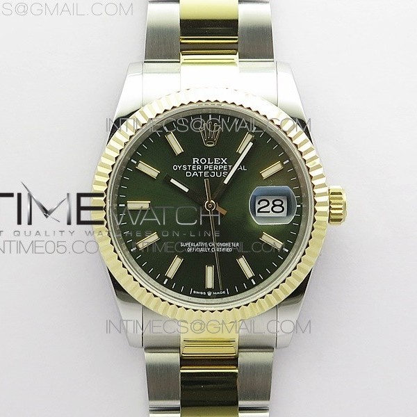 BP공장 롤렉스 데이저스트 36 옐로우골드콤비 904 그린다이얼 Datejust 36mm 116231 SS/YG BP 1:1 Best Edition Green Dial Stick Markers On SS/YG Oyster Bracelet A2824