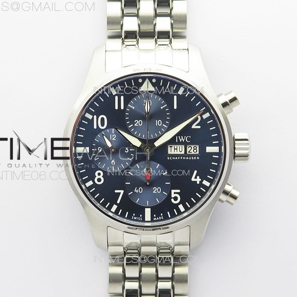 KK공장 IWC 파일럿 크로노그래프 IW388102 브레이슬릿 Pilot Chrono IW388102 KKF 1:1 Best Edition Blue Dial on SS Bracelet A7750 to 69385