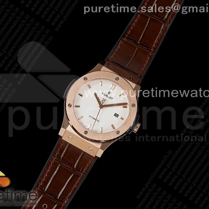 HB공장 클레식퓨전 45미리 로골 화이트다이얼 거미스트랩 Classic Fusion 45mm RG HBF 1:1 Best Edition White Dial on Brown Gummy Strap A2892