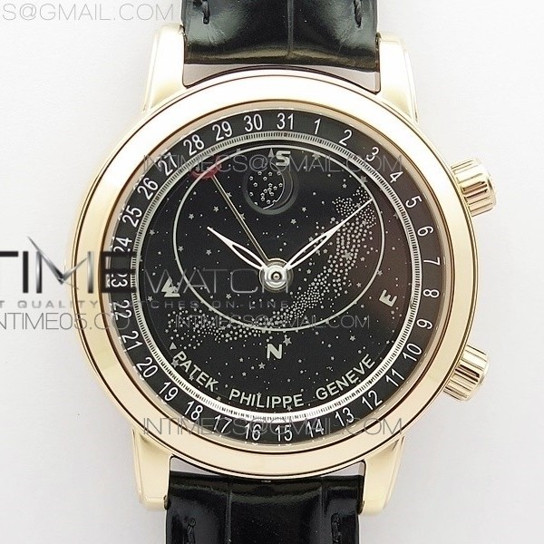 AI공장 파텍 6104P 문 로골 블랙다이얼 가죽스트랩 6104P Moon RG AIF Black Dial RG Bezel on Black Leather Strap A240