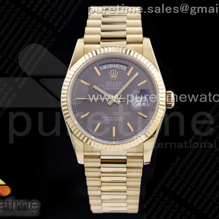 EW공장 데이데이트 36 옐로우골드 금통 그레이다이얼 브레이슬릿 Day-Date 36 YG 128238 Gray Dial Stick Markers on President Bracelet A2836
