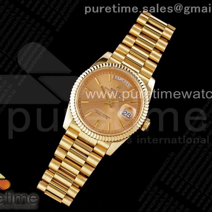 GM공장 롤렉스 데이데이트 40 옐로우골드 금통 샴페인다이얼 2836 Day Date 40 YG 904L Steel Fluted Bezel GMF 1:1 Best Edition YG Stick Dial on YG Bracelet A2836
