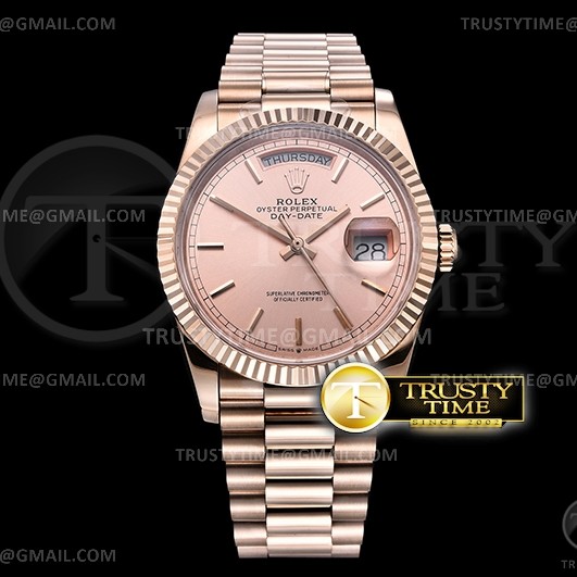 BP공장 롤렉스 데이데이트 36MM 로골 로골다이얼 DayDate 36mm Flt RG/RG Rose Gold Stk BP Asia 2836