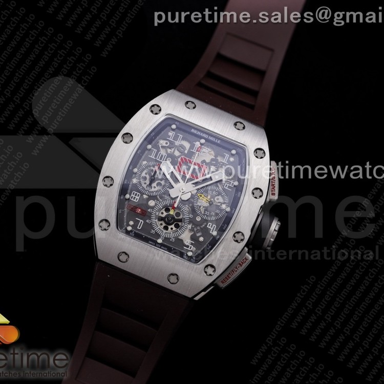 KV공장 V3 RM011 크리스탈다이얼 러버 RM011 SS Chrono KVF 1:1 Best Edition Crystal Dial Black on Brown Rubber Strap A7750 V3