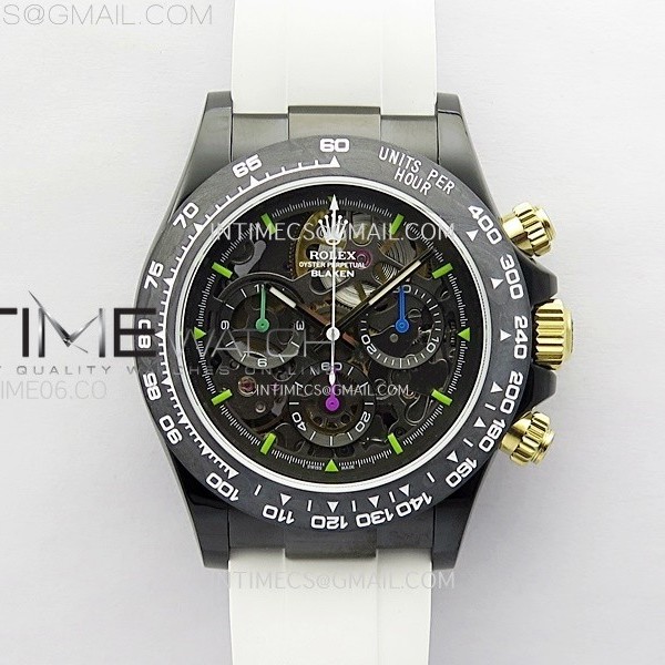 GET공장 롤렉스 데이토나 PVD블랙케이스 스켈레톤다이얼 러버스트랩 Daytona PVD Ceramic Bezel GETF Best Blacken Skeleton Blue Dial on Blue Rubber Strap SA4130